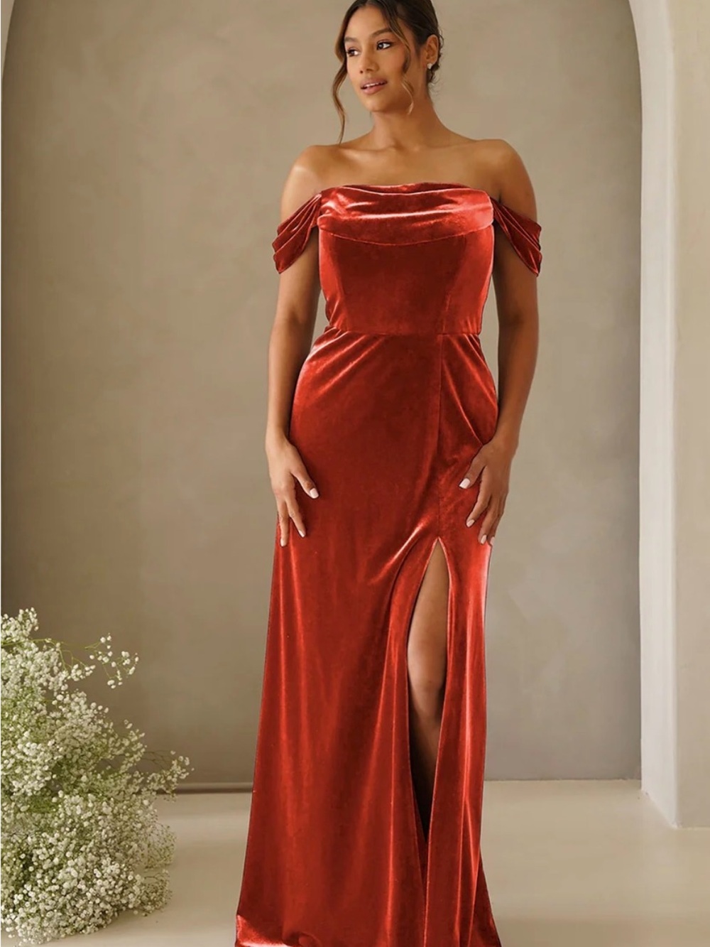 Velvet Burnt Orange Formal Dress